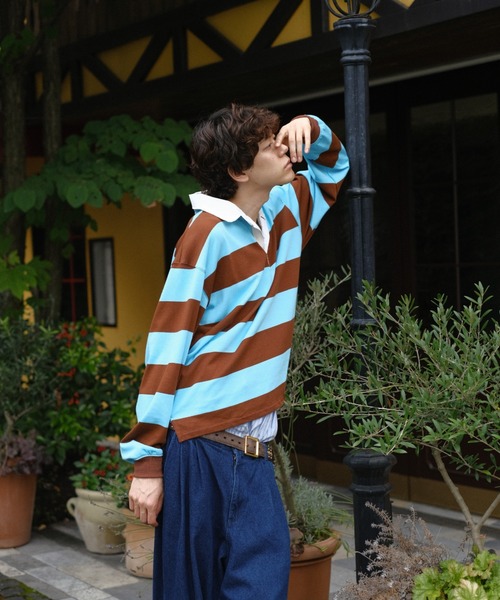 BROKEN BASE(ブロークンベース)の「Nylon-Collar Rugby Shirt(その他トップス・メンズ・ネイビー系/ブラウン系・MEDIUM/LARGE)」の15枚目の写真