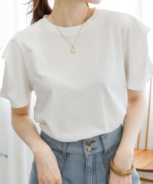 RCD(アールシーディー)の「ボリュームタック袖Tシャツ(Tシャツ/カットソー・レディース・ブラック/モカ/オフホワイト・L/LL/M)」の1枚目の写真