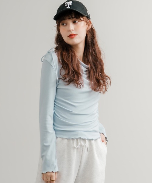 セール】ドレープデザインショルダーリボンメロウ長袖カットソー