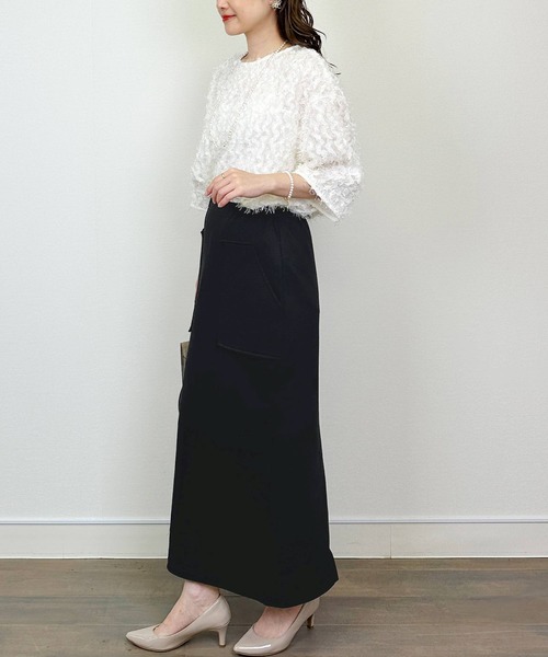 Aima+saie（アイマサイエ）の「【セットアップ可能】ラメ入りIラインスカート（スカート・レディース・ブラック/モカ・M）」の8枚目の写真