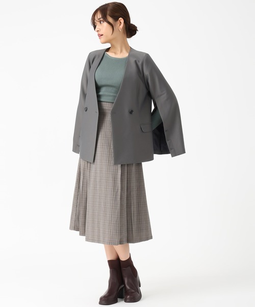 セール】2025秋冬新作 スリットスリーブVネックジャケット（ノーカラー