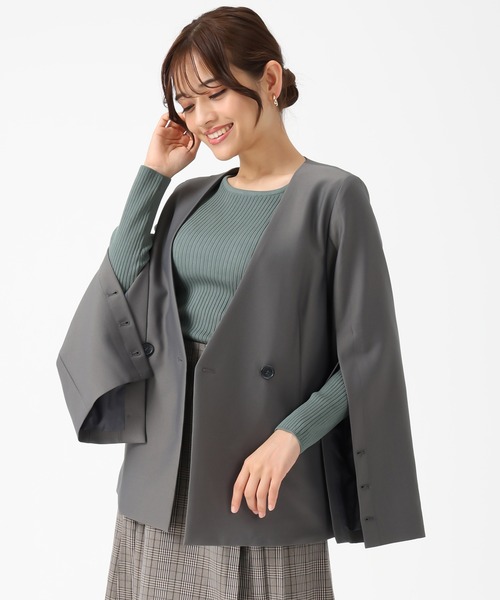 MISCH MASCH（ミッシュマッシュ）の「スリットスリーブVネックジャケット（ノーカラージャケット・レディース・ブラック/グレー・ﾌﾘ-）」の8枚目の写真