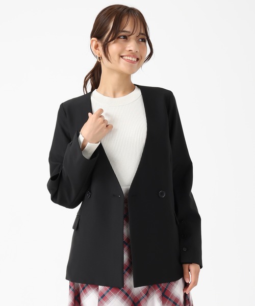 MISCH MASCH（ミッシュマッシュ）の「スリットスリーブVネックジャケット（ノーカラージャケット・レディース・ブラック/グレー・ﾌﾘ-）」の13枚目の写真