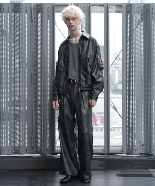 ハレ HARE レザージャケット ブルゾン S 黒 /YH メンズ HARE（ハレ）の「SET UP対応レザーコンパクトブルゾン(HARE