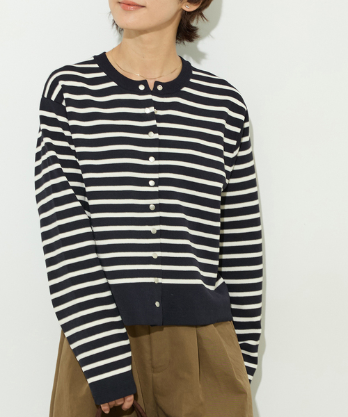 JOURNAL STANDARD relume(ジャーナルスタンダード レリューム)の「ウォッシャブルダブルフェイスクルーネックカーディガン(カーディガン/ボレロ・レディース・ネイビー/ブラック/ピンク系その他・FREE)」の3枚目の写真