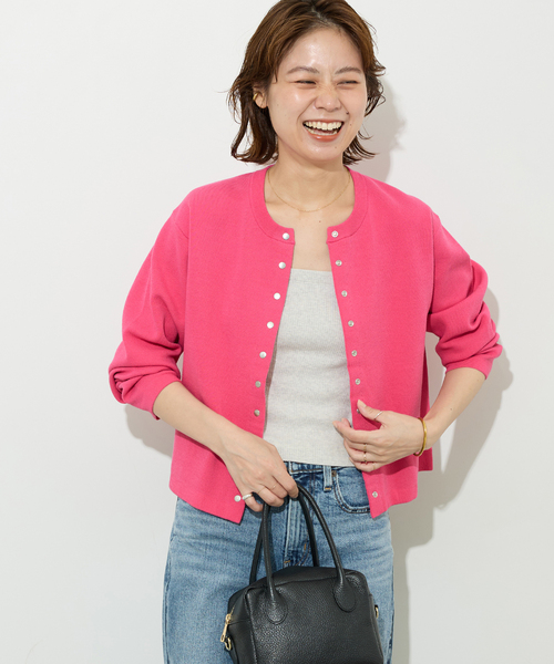 ウォッシャブルダブルフェイスクルーネックカーディガン（カーディガン