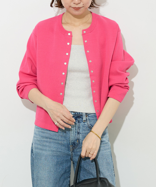 セール】ウォッシャブルダブルフェイスクルーネックカーディガン