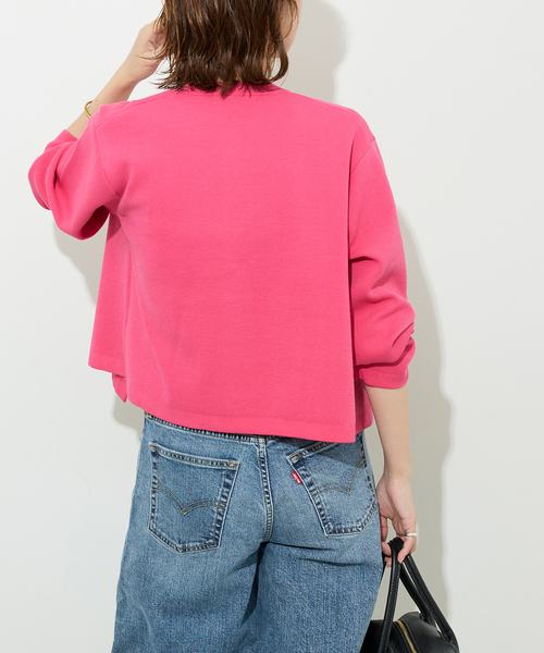 セール】ウォッシャブルダブルフェイスクルーネックカーディガン