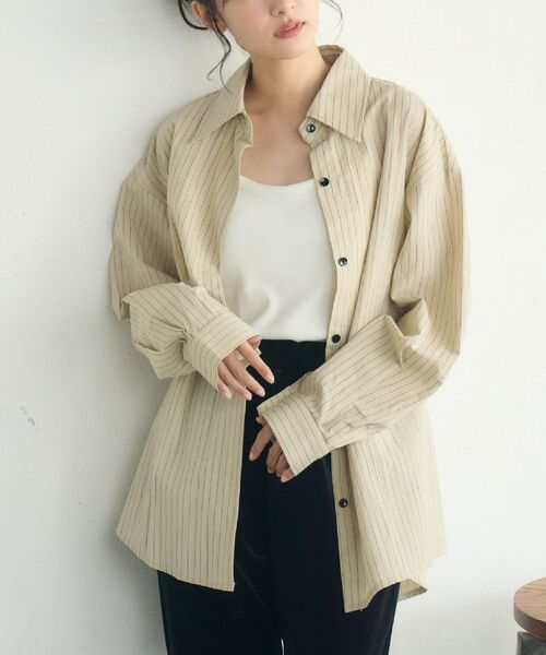 RETRO GIRL(レトロガール)の「ストライプウエストリボンシャツ(シャツ/ブラウス・レディース・ホワイト/ダークグレー/ナチュラル・FREE)」の3枚目の写真