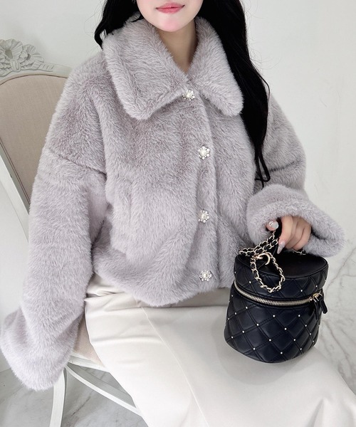 INGNI（イング）の「ビジューボタンステンカラーエコファーブルゾン（ブルゾン・レディース・ライトベージュ/ブラック/グレー系その他/アイボリー・M）」の22枚目の写真