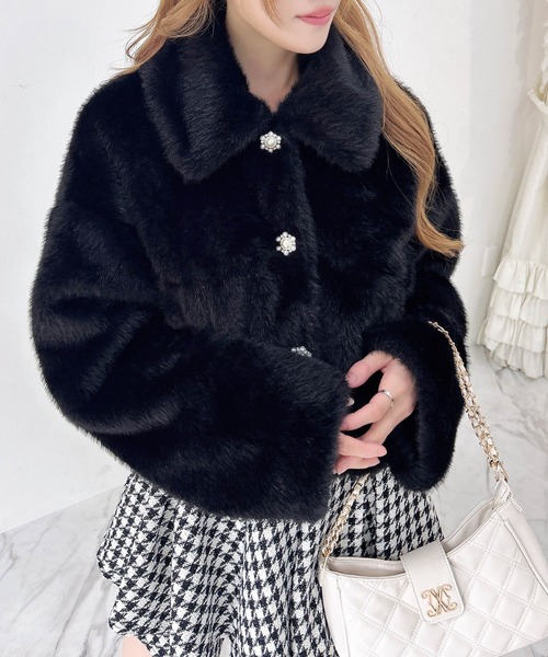 INGNI（イング）の「ビジューボタンステンカラーエコファーブルゾン（ブルゾン・レディース・ライトベージュ/ブラック/グレー系その他/アイボリー・M）」の18枚目の写真