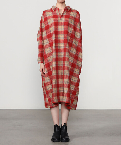 GALLEGO DESPORTES（ギャレゴデスポート）の「GALLEGO DESPORTES | ウールチェック ラグランスリーブドレス WOMEN（ワンピース・レディース・レッド系その他・S）」の9枚目の写真