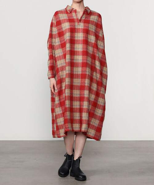 GALLEGO DESPORTES（ギャレゴデスポート）の「GALLEGO DESPORTES | ウールチェック ラグランスリーブドレス WOMEN（ワンピース・レディース・レッド系その他・S）」の13枚目の写真