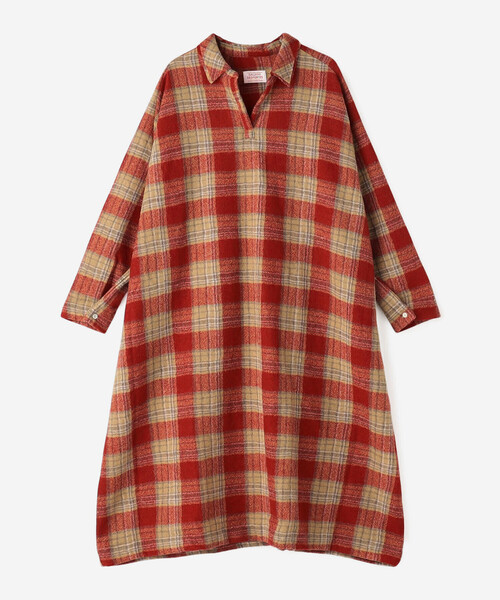 GALLEGO DESPORTES（ギャレゴデスポート）の「GALLEGO DESPORTES | ウールチェック ラグランスリーブドレス WOMEN（ワンピース・レディース・レッド系その他・S）」の2枚目の写真