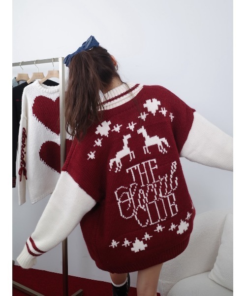 ダーリッチ　THE Social CLUBニットブルゾン　レッド THE Social CLUBニットブルゾン（ブルゾン）｜Darich