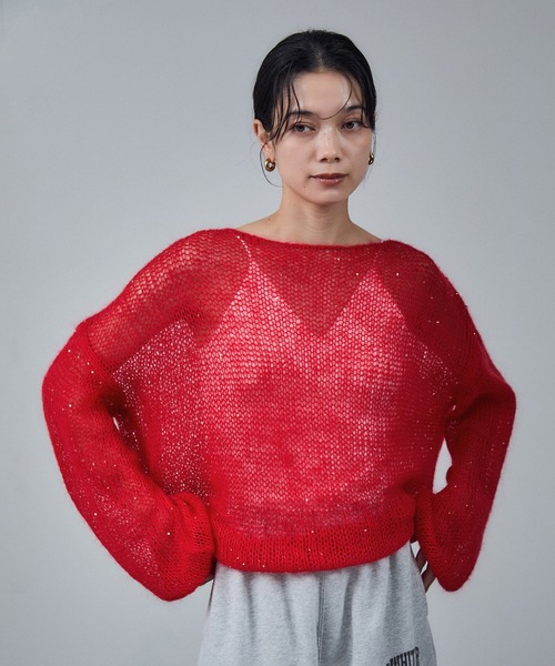 SALON adam et rope'（サロン アダム エ ロペ）の「シアーモヘアスパンコールプルオーバー 2（ニット/セーター・レディース・グレー/レッド/オフホワイト/ピンク・FREE）」の22枚目の写真