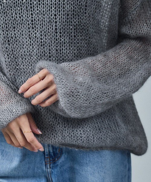 SALON adam et rope'（サロン アダム エ ロペ）の「シアーモヘアスパンコールプルオーバー 2（ニット/セーター・レディース・グレー/レッド/オフホワイト/ピンク・FREE）」の6枚目の写真