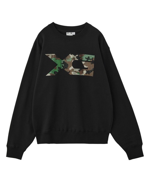 X-girl（エックスガール）の「RHINESTONE CAMO LOGO SWEAT TOP（スウェット・レディース・アッシュ/ブラック・S/M/L）」の4枚目の写真