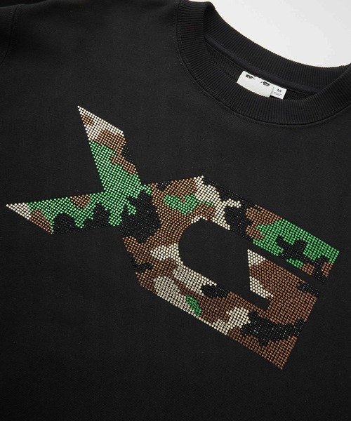 X-girl（エックスガール）の「RHINESTONE CAMO LOGO SWEAT TOP（スウェット・レディース・アッシュ/ブラック・S/M/L）」の7枚目の写真
