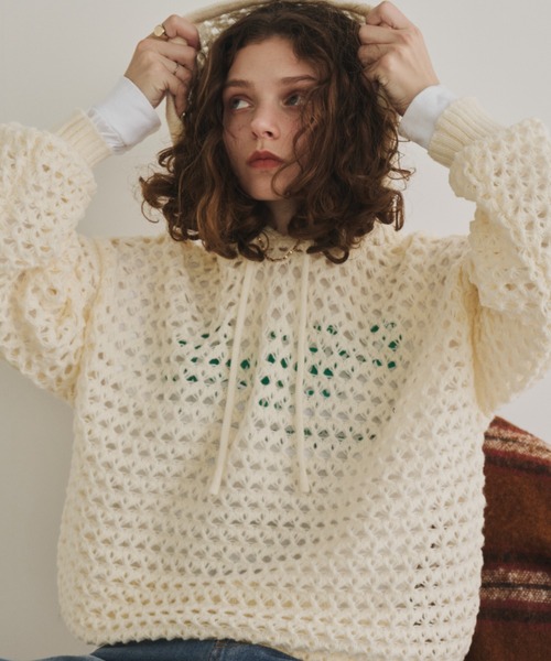 未使用／即完売品／8 YARDS フード付きセーター ベージュ メッシュフーディーニット（ニット/セーター）｜Unitage