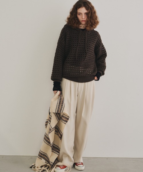 未使用／即完売品／8 YARDS フード付きセーター ベージュ POU DOU ニット セーター クルーネックアランニット レディース