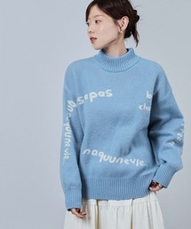 nAvy もちり配色ロゴ ハイネックニット