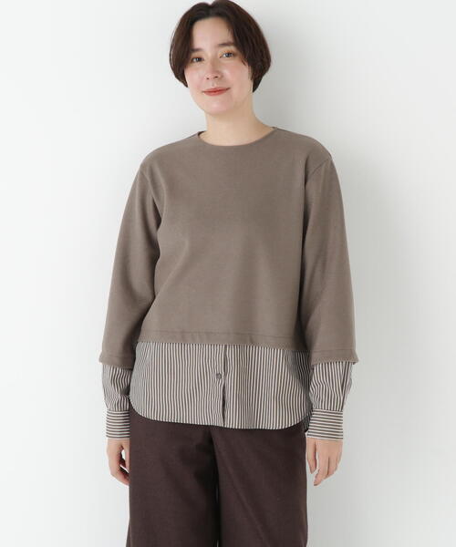 human woman(ヒューマンウーマン)の「◆シャツドッキングミルドジャージープルオーバー(Tシャツ/カットソー・レディース・ブラウン系その他/オレンジ/ネイビー・MEDIUM)」の8枚目の写真