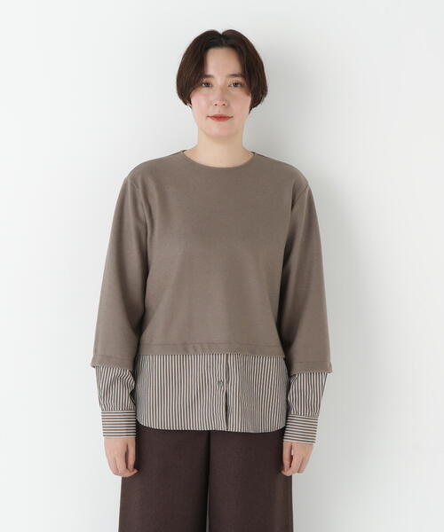 human woman(ヒューマンウーマン)の「◆シャツドッキングミルドジャージープルオーバー(Tシャツ/カットソー・レディース・ブラウン系その他/オレンジ/ネイビー・MEDIUM)」の11枚目の写真
