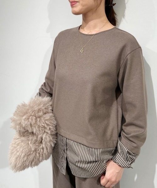human woman(ヒューマンウーマン)の「◆シャツドッキングミルドジャージープルオーバー(Tシャツ/カットソー・レディース・ブラウン系その他/オレンジ/ネイビー・MEDIUM)」の1枚目の写真