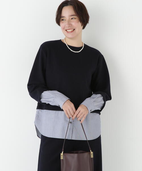 human woman(ヒューマンウーマン)の「◆シャツドッキングミルドジャージープルオーバー(Tシャツ/カットソー・レディース・ブラウン系その他/オレンジ/ネイビー・MEDIUM)」の2枚目の写真