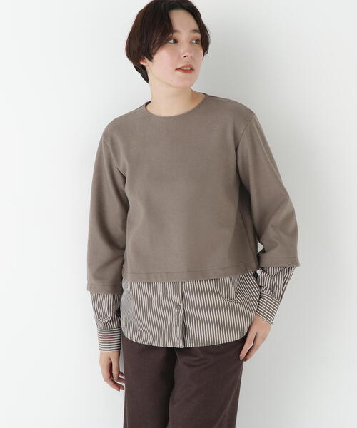 human woman(ヒューマンウーマン)の「◆シャツドッキングミルドジャージープルオーバー(Tシャツ/カットソー・レディース・ブラウン系その他/オレンジ/ネイビー・MEDIUM)」の4枚目の写真