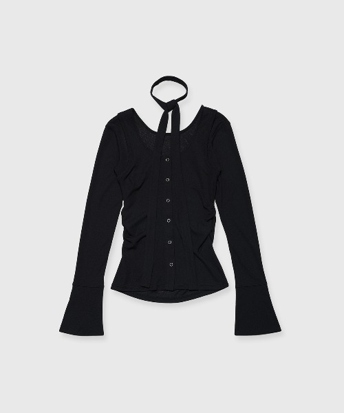JOSE MOON(ジョゼムーン)の「SCARF CHOKER TOPS/スカーフチョーカートップス(Tシャツ/カットソー・レディース・ブラック/サックスブルー/ホワイト・FREE)」の9枚目の写真