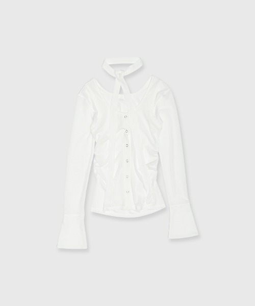 JOSE MOON(ジョゼムーン)の「SCARF CHOKER TOPS/スカーフチョーカートップス(Tシャツ/カットソー・レディース・ブラック/サックスブルー/ホワイト・FREE)」の13枚目の写真