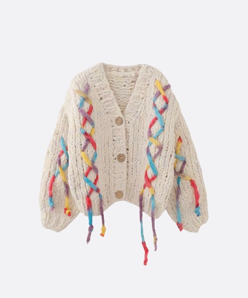 Colorful Lace Up Cardigan