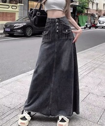 i-dare（アイディア）の「【i-dare】ハイウエスト デニム フレア スカート（デニムスカート・レディース）」