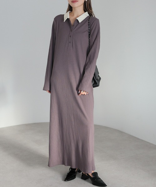 ワンピース Bonjour Bonjour Sagan シャツワンピース バックピンタックロングカラー
