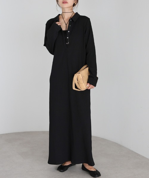 ポロ襟リブワンピース（ワンピース）｜Bonjour Sagan