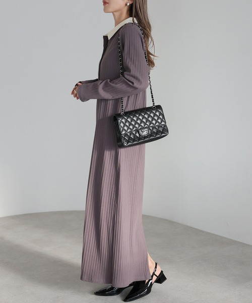 ポロ襟リブワンピース（ワンピース）｜Bonjour Sagan