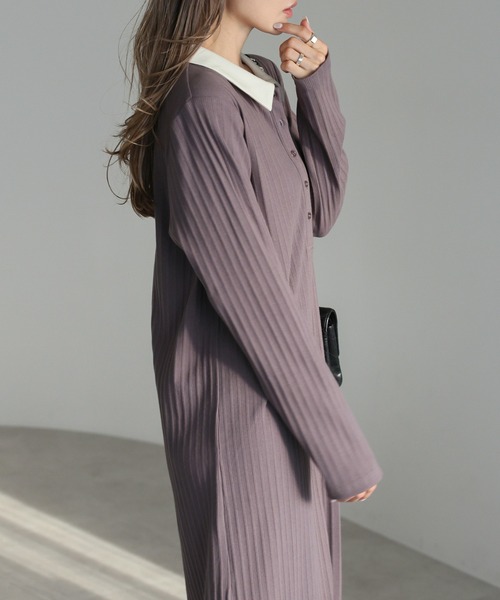 セール】ポロ襟リブワンピース（ワンピース）｜Bonjour Sagan