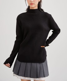 ハイネック ワンポイント リブ ニット プルオーバー