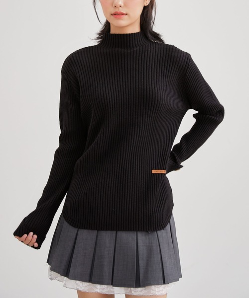 Lace Ladies(レースレディース)の「ハイネック ワンポイント リブ ニット プルオーバー(ニット/セーター・レディース・アイボリー/ブラック/グレー・FREE)」の2枚目の写真