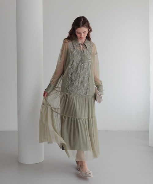 Dorry Doll（ドリードール）の「デザインカラーモールレースドレス（ドレス・レディース・ブラック/ダークブラウン/ホワイト系その他/カーキ・MEDIUM）」の4枚目の写真