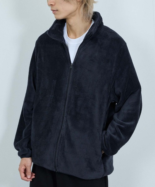 NAVY（ネイビー）の「NAVY シャギーフリースジップジャケット（ブルゾン・メンズ・グレイッシュベージュ/ブルーグリーン/ブラック/ピンク/ネイビー・L/M/S/XL）」の3枚目の写真