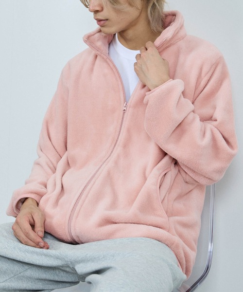 NAVY（ネイビー）の「NAVY シャギーフリースジップジャケット（ブルゾン・メンズ・グレイッシュベージュ/ブルーグリーン/ブラック/ピンク/ネイビー・L/M/S/XL）」の5枚目の写真