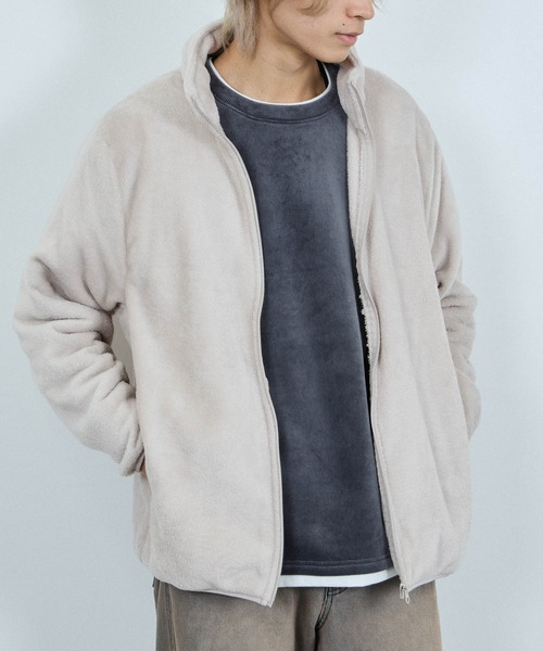 NAVY（ネイビー）の「NAVY シャギーフリースジップジャケット（ブルゾン・メンズ・グレイッシュベージュ/ブルーグリーン/ブラック/ピンク/ネイビー・L/M/S/XL）」の2枚目の写真