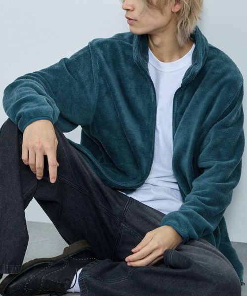 NAVY（ネイビー）の「NAVY シャギーフリースジップジャケット（ブルゾン・メンズ・グレイッシュベージュ/ブルーグリーン/ブラック/ピンク/ネイビー・L/M/S/XL）」の12枚目の写真