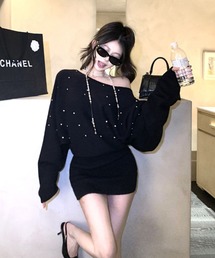 ViViDAY（ビビデー）の「ワイドネックフロントビジューニットワンピース（ワンピース）」