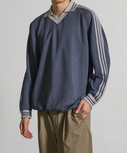 CITY TOKYO(シティトウキョウ)の「【CITY TOKYO/シティートーキョー】Mesh knit game shirt(ニット/セーター・メンズ・グレイッシュベージュ/ダークブルー・2/1)」の2枚目の写真