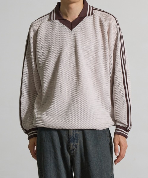 CITY TOKYO(シティトウキョウ)の「【CITY TOKYO/シティートーキョー】Mesh knit game shirt(ニット/セーター・メンズ・グレイッシュベージュ/ダークブルー・2/1)」の1枚目の写真