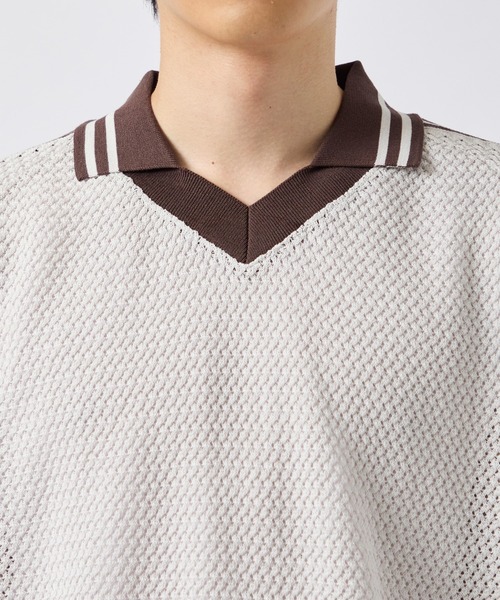 CITY TOKYO(シティトウキョウ)の「【CITY TOKYO/シティートーキョー】Mesh knit game shirt(ニット/セーター・メンズ・グレイッシュベージュ/ダークブルー・2/1)」の7枚目の写真